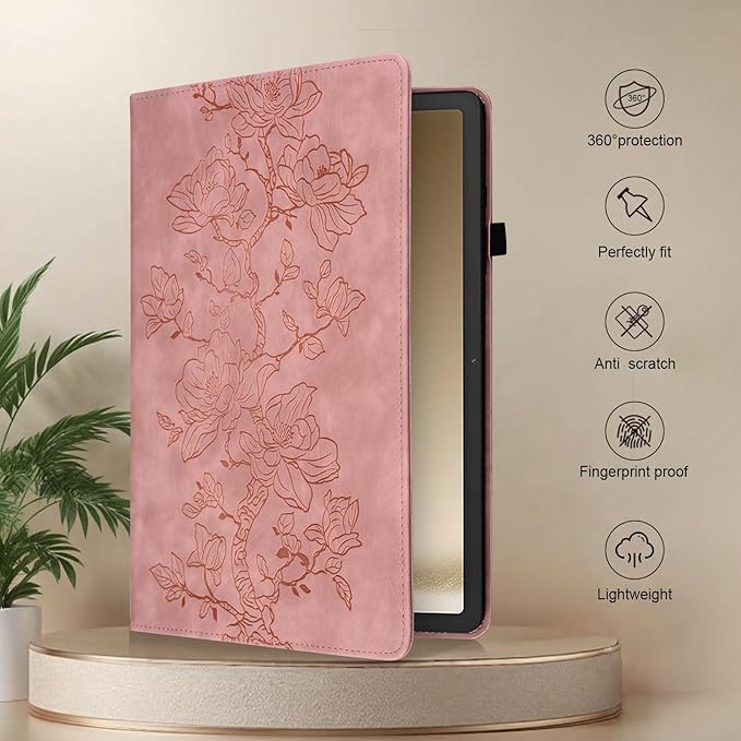 Case for iPad Pro 11 Inch (M5/M4) 2025/2024, Auto Wake/Sleep Slim PU Leather Folio Cover with Multi-Angle Stand and Pen Holder, Pink