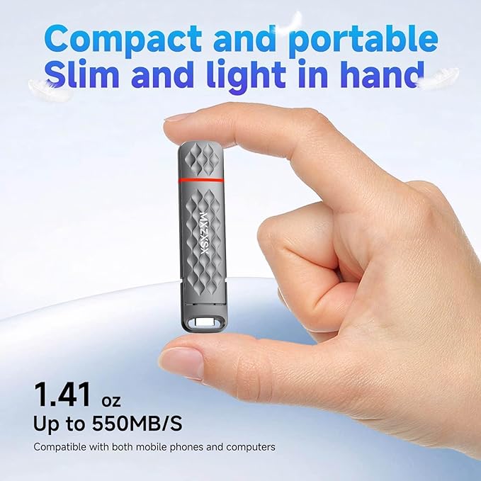 External SSD USB Flash Drive 512GB, Up to 550MB/s External SSD Thumb Drive, USB 3.2 + Type C, for iPhone15/16/17, Android Phone, PS4/PS5/MacBook/iPad/SmartTV, Zinc Alloy Body