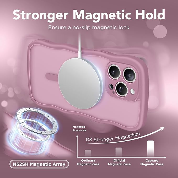 CAPRARO Cute for iPhone 15 Pro Max Case, Compatible with MagSafe, [Curly Wave Edge] [Full Camera Protection] [14 FT Drop Protection] Magnetic Phone Case for 15 Pro Max 6.7 Inch, Black Currant