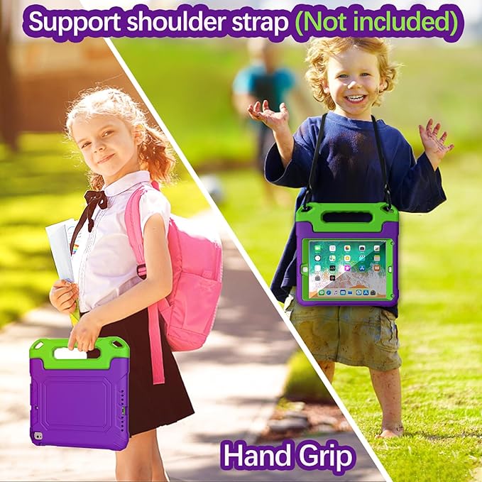 YIHE Kids Case for iPad 9.7 Inch with Screen Protector, Shockproof Handle Convertible Stand Case for iPad 9.7 6th/5th Generation 2018/2017, iPad Air 2/1& iPad Pro 9.7, Purple&Green
