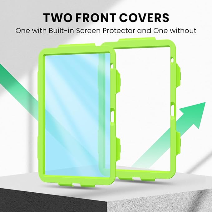 SEYMAC Case for iPad (A16) 11th/10th Generation 2025/2022 (11″/10.9″), Sturdy Heavy Duty Full-Body Shockproof Protective Case with Screen Protector, Rotating Stand, Hand/Shoulder Strap, Black/Green