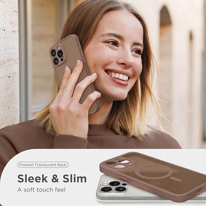 CAPRARO Magnetic for iPhone 15 Pro Case, [Compatible with MagSafe] [Full Camera Protection] Shockproof Protective Slim Translucent Matte Phone Case for iPhone 15 Pro 6.1'', Brown