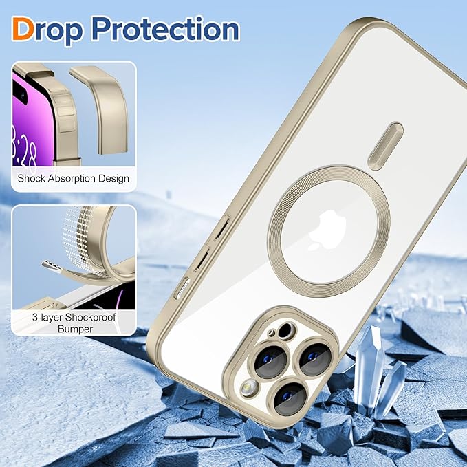 Hython Magnetic Clear for iPhone 14 Pro Max Case with Camera Lens Protector [Compatible with MagSafe] Plating Edge Slim Soft TPU Cover Protective Phone Case for iPhone 14 Pro Max 6.7", Matte Gray