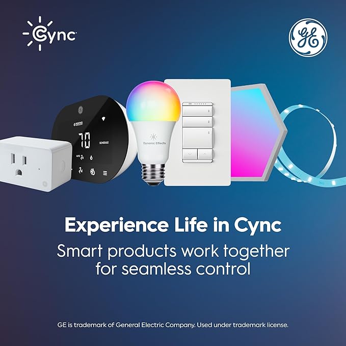 Cync GE A19 LED Smart Light Bulbs,Room Decor Aesthetic Bluetooth and WiFi Color Changing Lights,LED Indoor Light Bulb,Compatible with Alexa and Google,2 Count (Pack of 4)