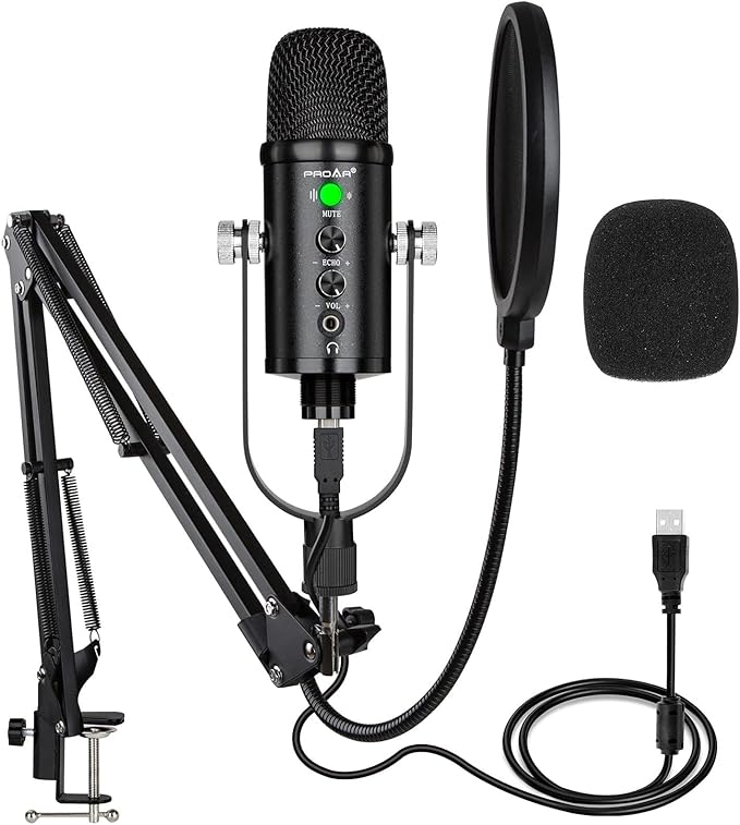 USB Microphone Condenser Computer PC Gaming Mic Podcast Microphone Kit for Streaming,Recording,Vocals,ASMR,Voice,Cardioid Studio Mic for Phone/Pad/Android/MAC/Laptop/PS4/USB C Phone,YouTube