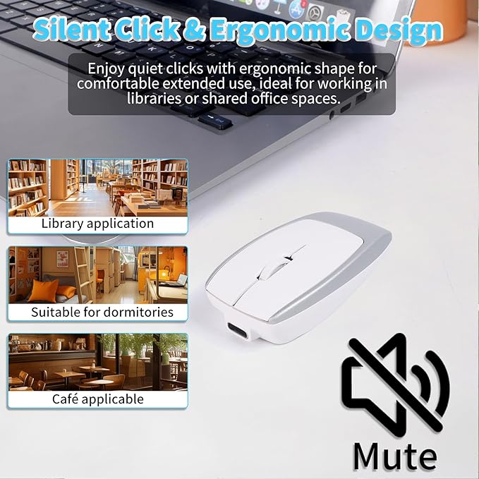 Mini Bluetooth Wireless Mouse with TF Card Reader, Rechargeable, Silent Click, Portable for Laptop, PC, Travel, Office & Home Use (Silver)