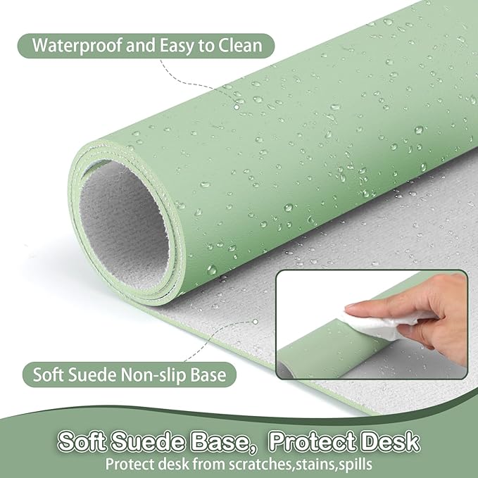 Boutilon Leather Desk Pad Protector,Non-Slip Mouse Pad,Laptop Desk Pad,Office Mouse Mat,Waterproof Leather Desk Blotter,Desk Writing Pad for Office and Home (XXL-Green,47.2"x 17")