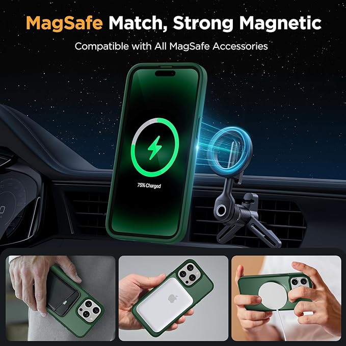 Miracase Magnetic Series Designed for iPhone 14 Pro Max Case [Compatible with MagSafe] [with 2X Screen Protectors] Anti-Fingerprint, Magnetic Phone Case for iPhone 14 Pro Max 6.7 inch - Dark Green