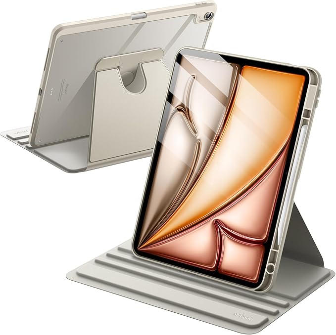 JETech Rotating Case for iPad Air 13-Inch M4/M3/M2 (2026/2025/2024) with Pencil Holder, 360 Degree Rotation Protective Stand Cover Clear Back, Auto Wake/Sleep (Starlight)