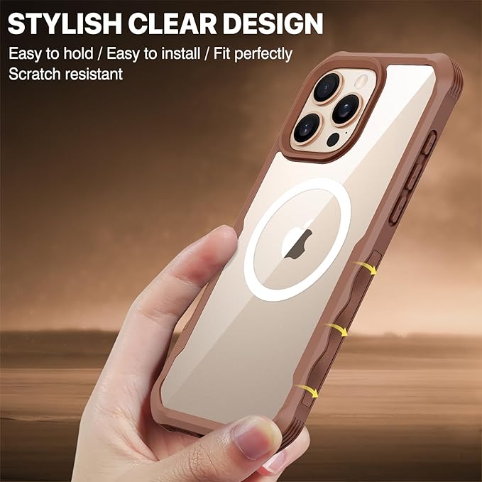 CENHUFO Privacy for iPhone 16 Pro Case, Compatible with Magsafe Magnetic Full Body Case Built-in 9H Tempered Glass Privacy Screen Protector and Camera Lens Protector, Shockproof Cover -Desert Brown