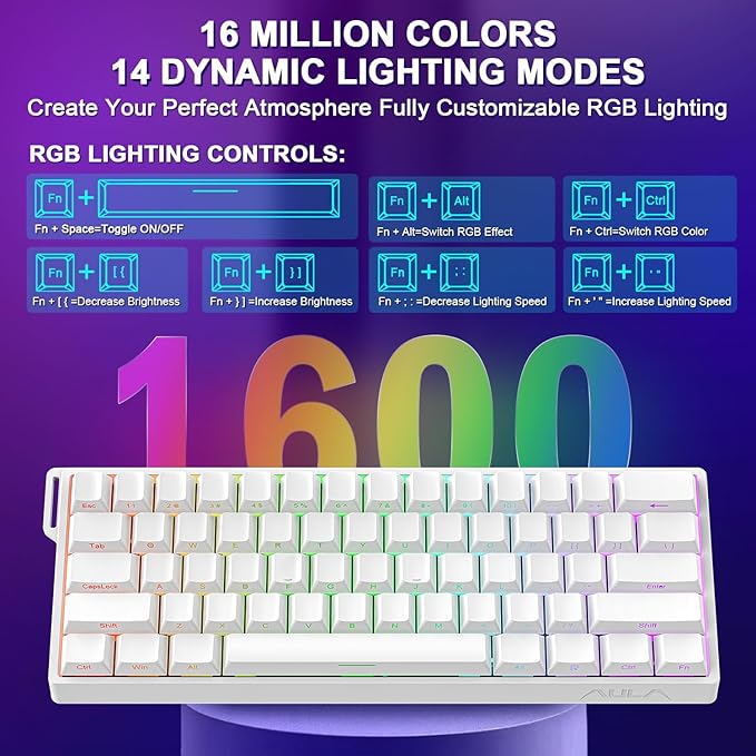 Aula WIN60 HE 60% Mechanical Keyboard Wired, Hall Effect Gaming Keyboard Magnetic Switch Hot Swappable, Adjustable Actuation Rapid Trigger Mode 8000Hz Polling Rate, RGB Keyboard 60 Percent Design