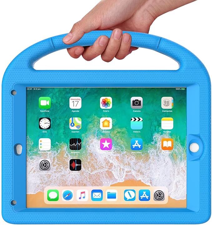 SUPLIK Kids Case for iPad 5th/6th Generation(9.7 inch, 2017/2018), iPad Air 2/1 & Pro 9.7 Case with Screen Protector, Durable Protective Cover with Handle Stand for Apple iPad 5/6 Gen, Blue