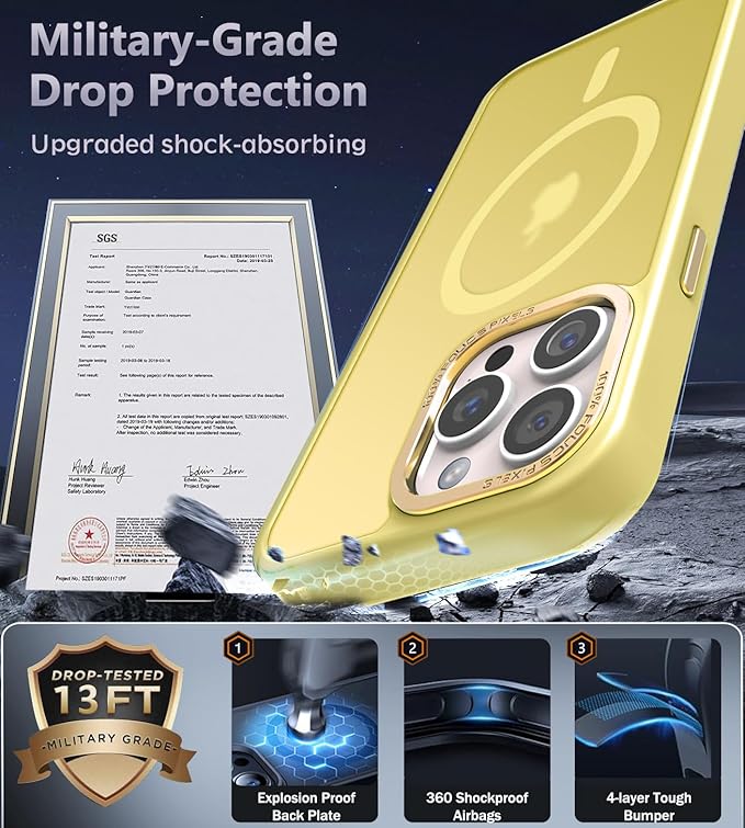 Newfuture Designed for iPhone 14 Pro Case with Magnetic [13 FT Military Drop Protection] [Compatible with Magsafe] Slim Translucent Matte Shockproof with Anti-Fingerprint Phone Case, Yellow