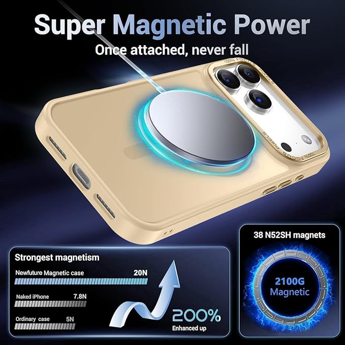 Newfuture Magnetic for iPhone 17 Pro Max Case [Compatible with Magsafe] [Military Grade Drop Protection] Translucent Matte Anti-Scratch Shockproof Protective Phone Cover 6.9 Inch, Creamy Yellow