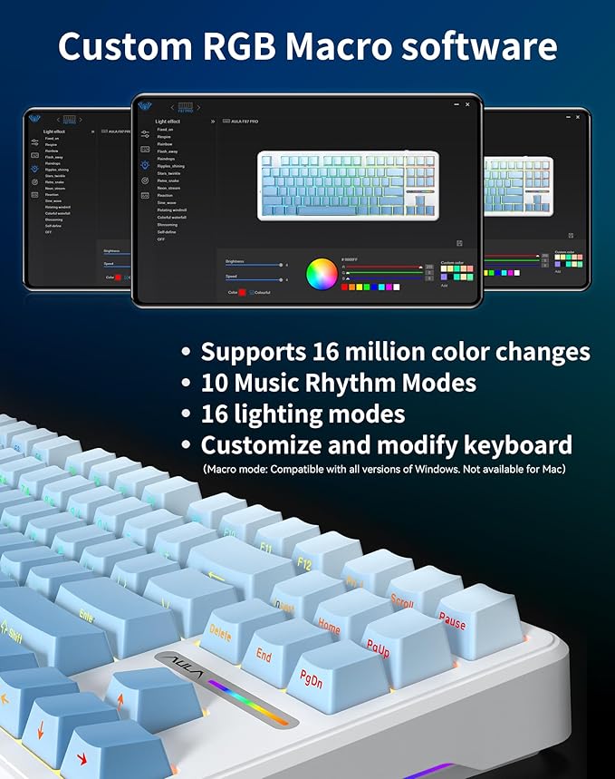 AULA F87 Pro Wireless Mechanical Keyboard, 87-Key TKL 8000mAh Battery, Tri-Mode (BT5.0/2.4G/USB-C), Hot Swappable Gasket Mount Keyboard, RGB Backlit PBT Keycaps Custom Gaming Keyboard for PC Mac Phone