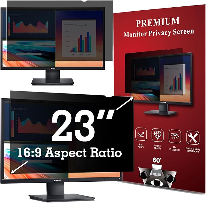 23 Inches Privacy Screen Filter for Widescreen 16:9 Monitor | Privacy Shield | Anti-Glare | Anti-Blue light | Anti-SPY | Eye Protection | Computer Security Private Filter Protector