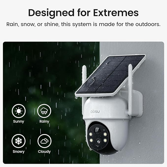aosu Security Cameras Outdoor Wireless, 2 Cam-Kit, No Subscription Required, Solar-Powered, Home Security Cameras System with 360° Pan & Tilt, Auto Tracking, 2K Color Night Vision, Easy Setup