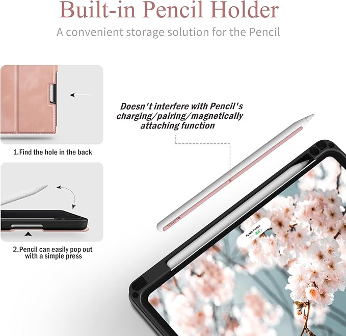 Antbox for iPad Pro 11 Inch Case M5 2025/M4 2024, Premium Vegan Leather, Supports Pencil Pro and Pencil (USB-C), Auto Sleep/Wake Function, Built-in Pencil Holder (Pink)
