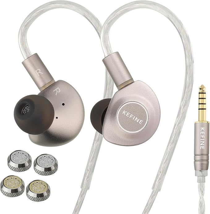Delci AE Hi-Fi IEMs, 10mm DLC+PU Dynamic Driver in-Ear Monitors with Interchangeable Tuning Nozzles, CNC Aluminum Wired Earphones, Detachable Hybrid 164-Core Silver-Plated Cabl (Silver, 4.4mm)