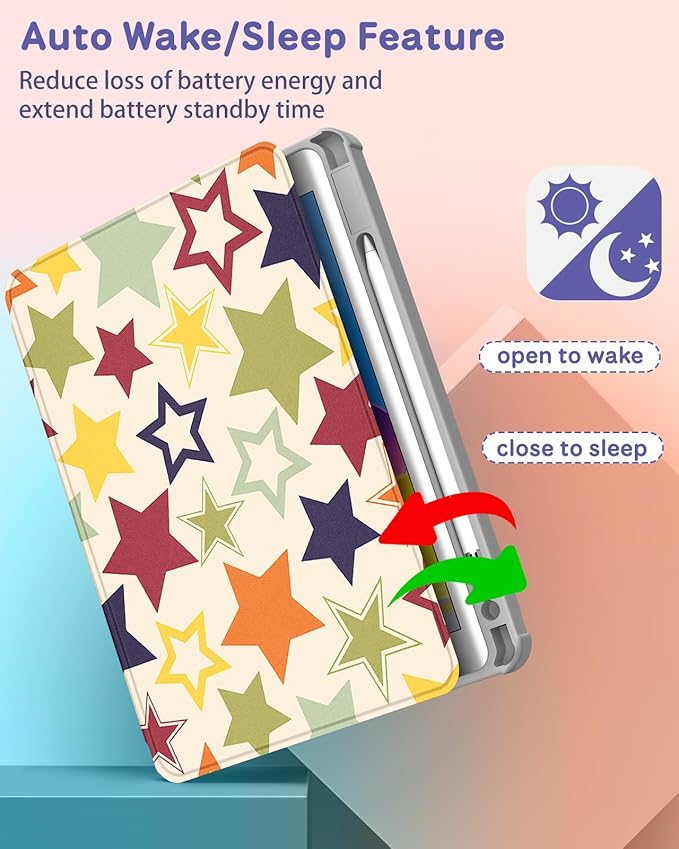 Uppuppy for iPad 9th/8th/7th Generation Case for iPad Air 3rd/ Pro 10.5” Case - 360 Rotating Stand Folio Smart Cover with Pencil Holder for Women, Colorful Stars for Apple Tablet 7/8/9 Gen 10.2 inch