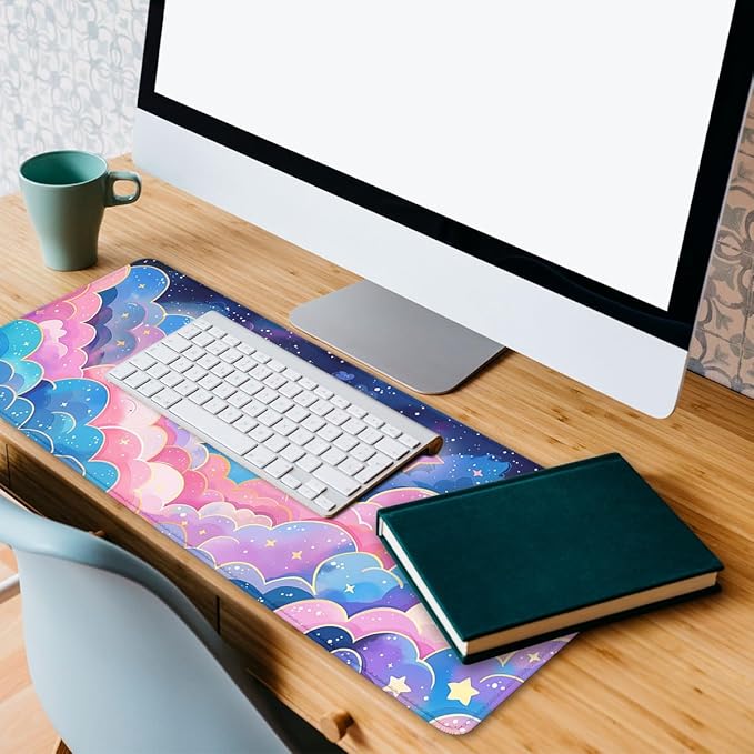 Colorful Cloud Gaming Mouse Pad Anime Rainbow Cute Clouds Mousepad XL Large Gaming Mouse Pad Laptop Keyboard Mat Desk Pad 35.4"x15.7" Office Home Decor for Women Girl