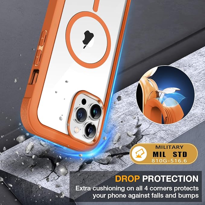 Miracase for iPhone 13 Pro Case 6.1",Full-Body Protection,Clear Bumper Case with Built-in 9H Tempered Glass Screen Protector,Military-Grade Drop Protection Outdoor Phone Case for iPhone 13 Pro,Orange