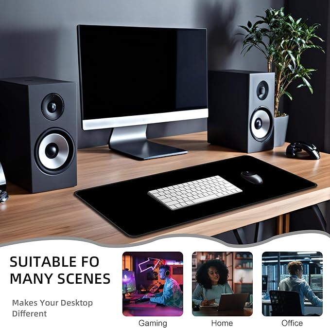 Bzu Black Extended Big Mouse Pad Large,XL Gaming Mouse Pad Desk Pad,31.5x11.8inch Long Computer Keyboard Mouse Mat Mousepad with 3mm Non-Slip Base and Stitched Edge for Home Office Work