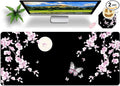 Japanese Sakura Cherry Blossom Pink Black Mouse Pad Large with Coaster, 35.4"x15.7" Full Desk Mousepad Stitched Edges Non Slip Base Desk Pad Extended Large Gaming XXL Mouse Pad for Desk Office Home