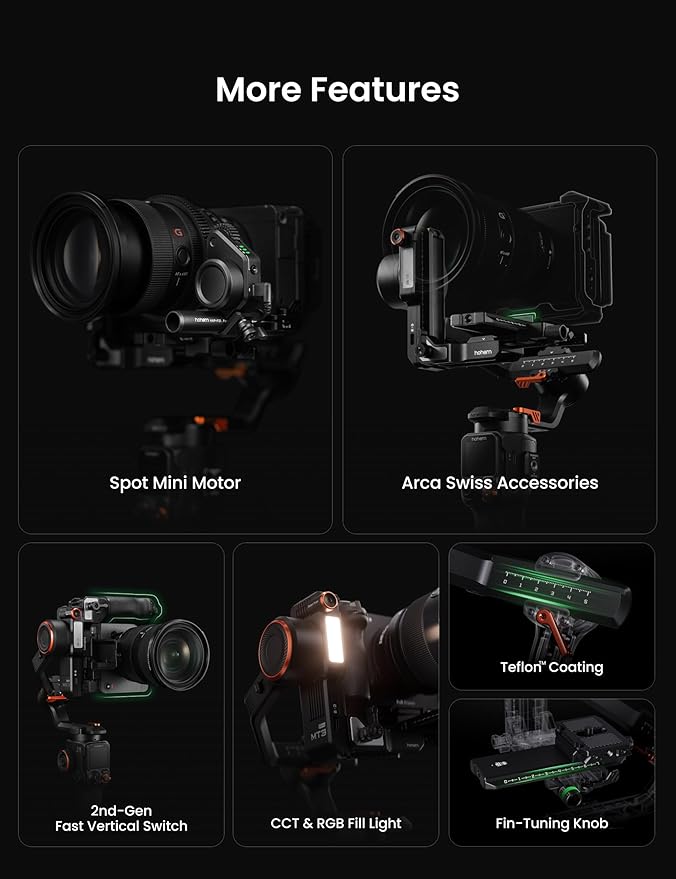 Hohem iSteady MT3 Pro Kit 3-Axis Gimbal Stabilizer for Camera, AI Tracker with Fill Light, for Mirrorless/Pocket/Action Camera/Smartphone, Detachable Touchscreen Control, for Canon/Nikon/Sony/Fujifilm