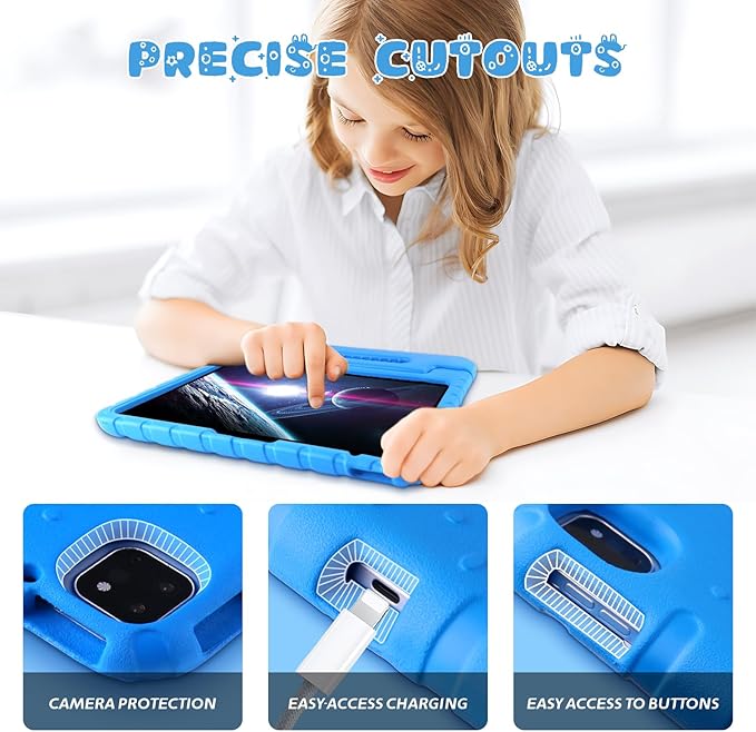 for iPad Pro 13 inch Case 2024, Shockproof Kids iPad 13 Pro Case, Protective Cover for iPad Pro 13 M4 with Pencil Holder, Anti-Slip Handle Stand, Blue