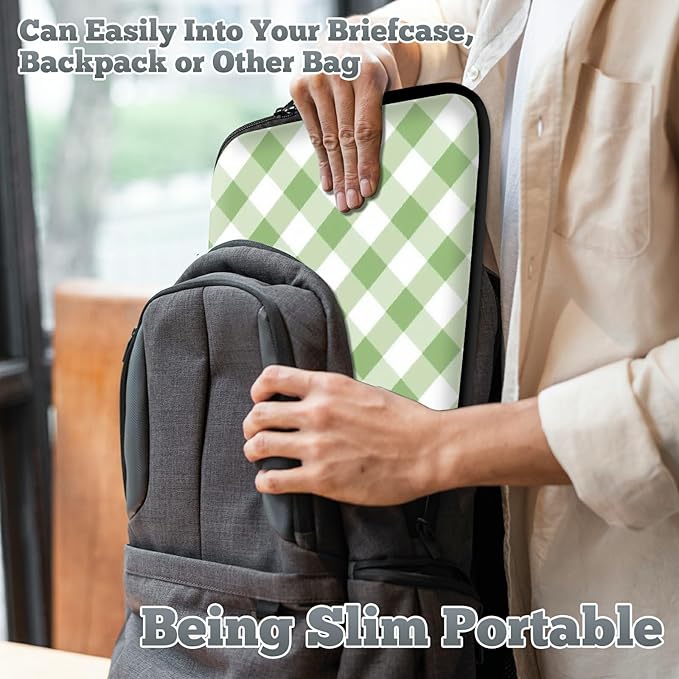 Laptop Sleeve Case Bag 13 inch, Green and White Checkered Slim Carrying Case Handbag Travel Laptop Bag for 13 inch MacBook Air M3/M2/Pro M2/ 13" iPad Pro/Air M4/M2 2024