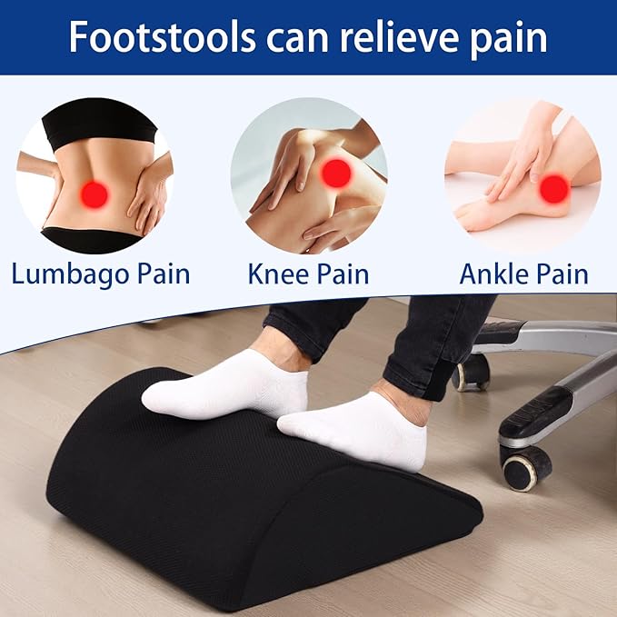 Foot Rest for Under Desk at Work, Ergonomic Under Desk Footrest with Washable Cover for Office, Home & Gaming Leg Elevation Pillow Black