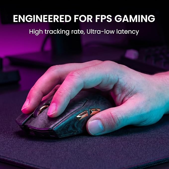 EWEADN Z7 Carbon Fiber Shell Wireless Gaming Mouse with 42000 DPI, PAW3950 Sensor, Kailh Optical Switch, Ergonomic 52g Lightweight, 8k Polling Dual-Mode (Wired/2.4GHz), Up to 300 Hr Battery, Black