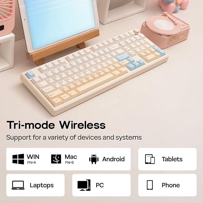 EPOMAKER Galaxy100 Lite QMK/VIA Gaming Keyboard with 8000mAh Battery and Numpad, 1800 Aluminum Mechanical Keyboard, USB-C/BT/2.4Ghz, Hot-Swap, Creamy Sound (Creamy White, Wisteria Linear Switch)