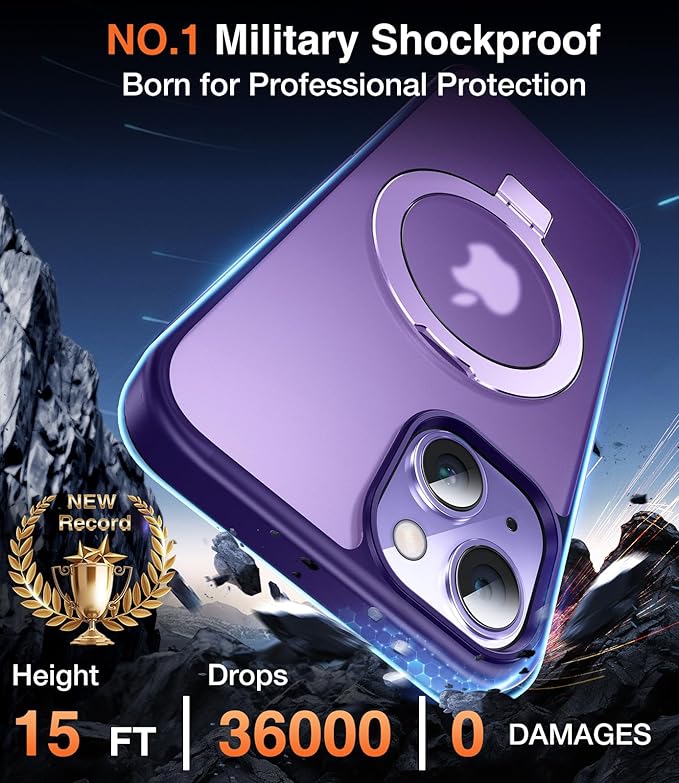 Chicfun 3-in-1 [Magnetic+Kickstand+Ring Holder] for iPhone 15 Plus Case with Stand Ring Holder， Compatible with MagSafe, Military Shockproof Kickstand Phone Case iPhone 15 Plus Cover Purple
