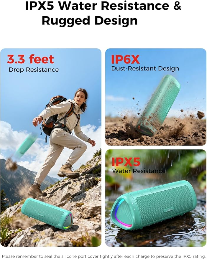 BolaButty Bluetooth Speaker Portable Wireless, IPX5 Waterproof, Up to 20H Playtime, TWS Pairing, BT5.3, for Home/Party/Outdoor/Camping/Beach Essentials, Birthday Gift (Teal)