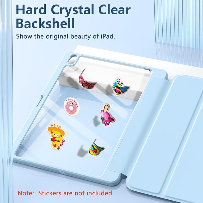 Wenlaty for iPad Air 13 Inch Case M4/M3/M2 (2026/2025/2024) with Pencil Holder, Slim Trifold Stand Protective Cover for iPad Air 13 Case with Clear Transparent Back, Auto Wake/Sleep -Sky Blue