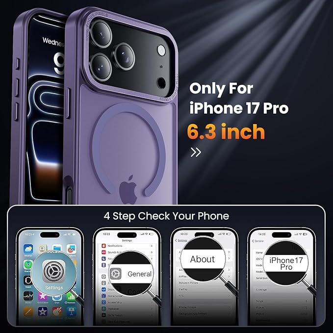 for iPhone 17 Pro Case with 2X Screen Protectors [Compatible with MagSafe] Military Grade Drop Protection Skin Feeling Cover Shockproof Slim Fit iPhone 17 Pro Phone Case 6.3 inch,Purple