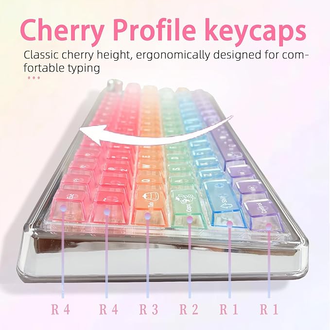 115 Keys Rainbow Keycaps, PC Translucnt Backlit Custom Keycap Set for Cherry Profile, Cute Frosted Clear Key Caps for MX Switches Mechanical Gaming Keyboard