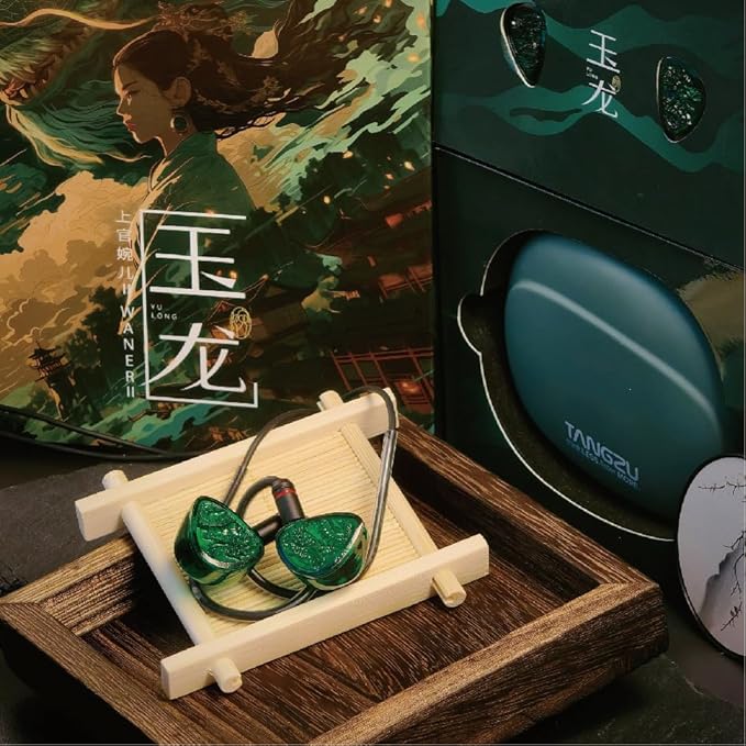 TANGZU Wan'er S.G II Emerald Dragon in Ear Monitor, Gaming IEM Earphones, HiFi Wired Earphones with 10mm PET Diaphragm Dynamic Driver, Flat 0.78mm 2-pin Tangle-Free Detachable Cable (3.5mm with Mic)