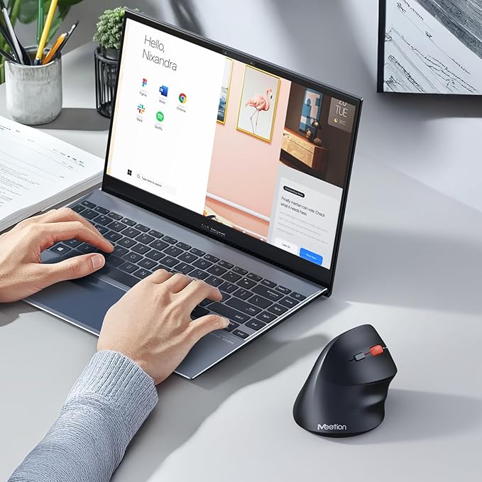 MEETION Ergonomic Mouse, Wireless Bluetooth Vertical Mouse with 3 Multi-Device for Bluetooth(5.3 * 2) & USB-A to USB-C Adapter, 4 DPI 1200-3200 Ergo Mice for Mac/Windows/Laptop/Computer(Large Hands)