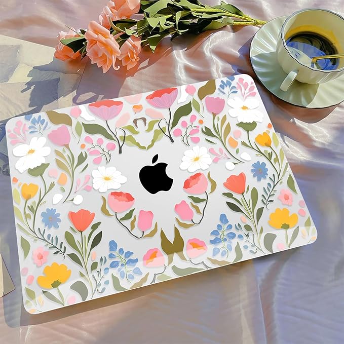 B BELK Compatible with MacBook Air 13 inch Case M5 2026 2025 2024-2022 M4 M3 M2 A3449 A3240 A3113 A2681, Plastic Hard Shell+Keyboard Cover+Screen Protector for MacBook Air 13.6 inch Case, Pink Flower