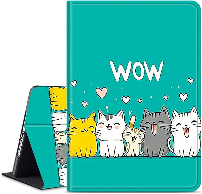 for Amazon Kindle Fire HD 10 (9th/7th/5th Generation, 2019/2017/2015 Release) 10.1" Tablet Case, Slim Kickstand Stand Leather Smart Cover with Auto Wake/Sleep, Cute Cat