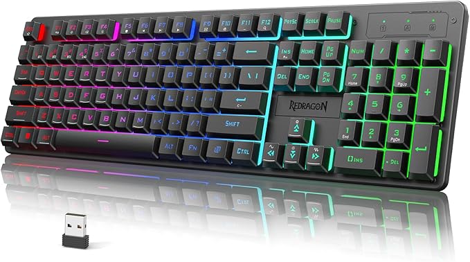 Redragon K521KS Wireless Gaming Keyboard, Tri-Mode BT/2.4G/USB-C RGB Mechanical Feeling Keyboard with Multimedia Keys, 4000mAh Battery, Anti-Ghosting, Compatible with PC - Upgrade