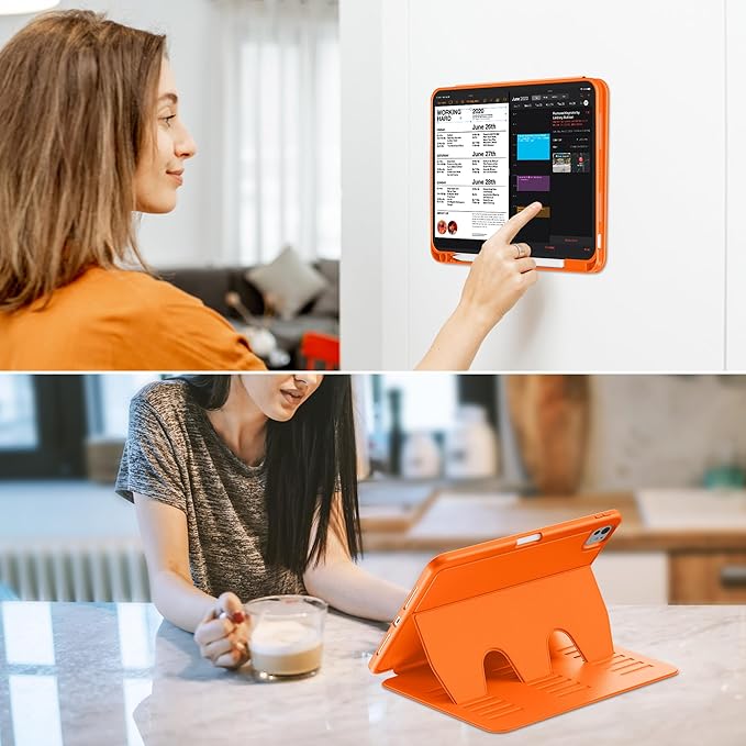 VIKESI Case for iPad Pro 11 inch (M5/M4) 2025/2024,Multiple Angles Magnetic Stand Cover,Shockproof Back,Pencil Holder,and Auto Sleep/Wake,Orange