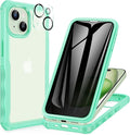 CENHUFO Privacy for iPhone 15 Plus Case, Full Body Phone Case with Built-in 9H Tempered Glass Privacy Screen Protector and Camera Lens Protector, Anti Peep Spy Shockproof Bumper Clear Cover -Green