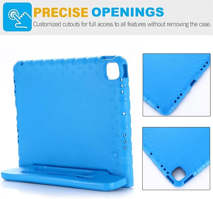 for iPad Air 13-inch Case M3/M2 (2025/2024) for Kids with Pencil Holder/Kickstand, Anti-Slip Handle Stand Lightweight Soft EVA Foam Shockproof Rugged Bumper Tablet Protective Cover, Blue