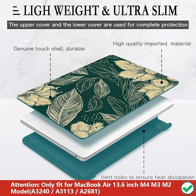 CISSOOK Compatible with MacBook Air 13.6 inch Case 2022 2023 2024 2025 2026 Release A2681 A3113 A3240 A3449 M2 M3 M4 M5, Plastic Hard Shell Case Keyboard Cover Screen Protector, Elegant Floral