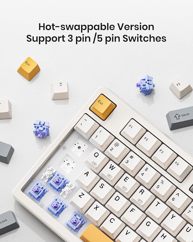 Kisnt KN85 Wireless Mechanical Gaming Keyboard, 75% Layout with RGB Backlit, Custom Hot Swappable, Creamy Sound, Bluetooth/2.4GHz/USB-C Compatible with Windows/Mac/PC(Retro Beige,Linear Switch)