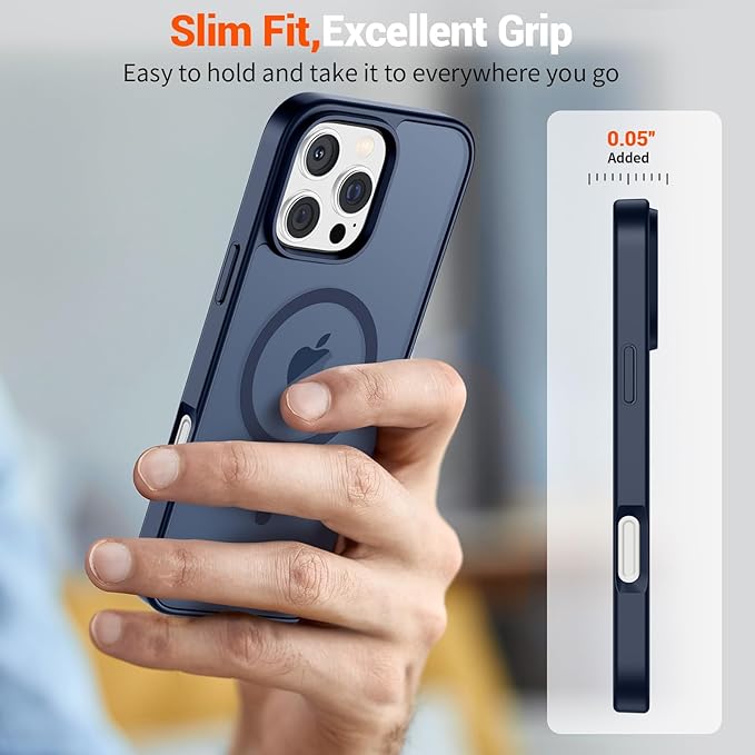 SUPFINE Magnetic for iPhone 16 Pro Max Case (Compatible with MagSafe) (Military Grade Drop Protection) Translucent Matte Shockproof Phone Cover,Dark Blue